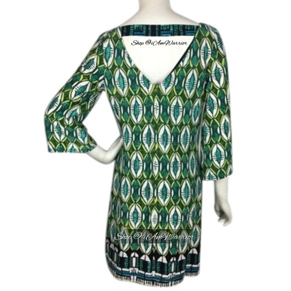 Laundry stretch green geometric print shift dress *shop@iamwarrior - Picture 4 of 6